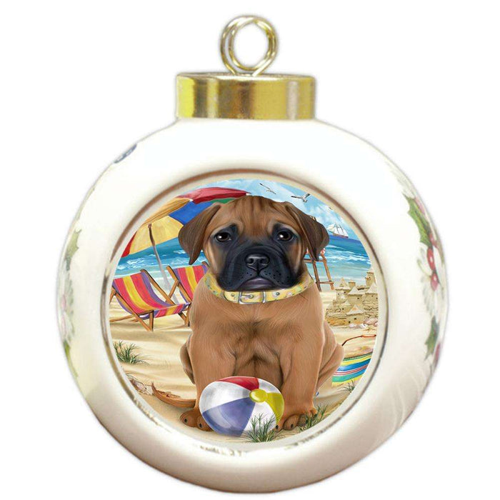 Pet Friendly Beach Bullmastiff Dog Round Ball Christmas Ornament RBPOR50019
