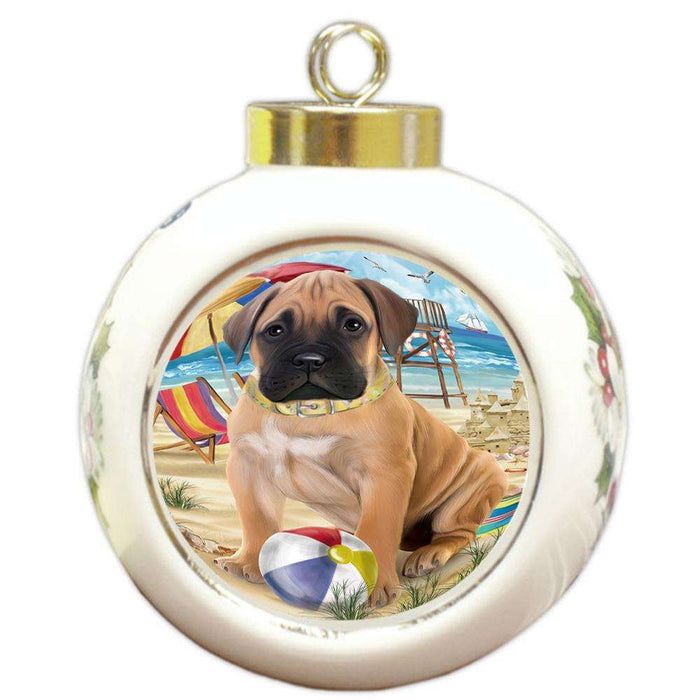 Pet Friendly Beach Bullmastiff Dog Round Ball Christmas Ornament RBPOR50020