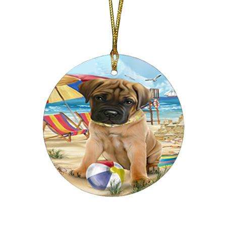Pet Friendly Beach Bullmastiff Dog Round Flat Christmas Ornament RFPOR50008
