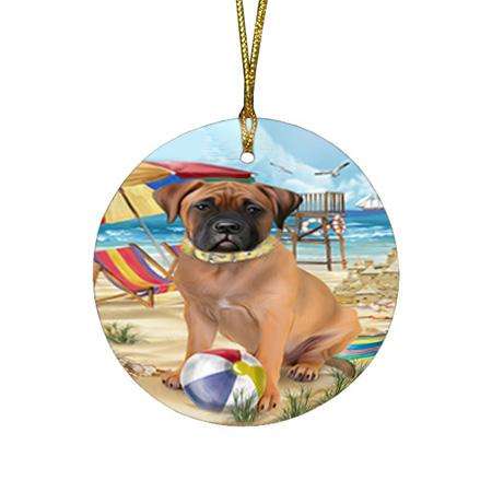 Pet Friendly Beach Bullmastiff Dog Round Flat Christmas Ornament RFPOR50009