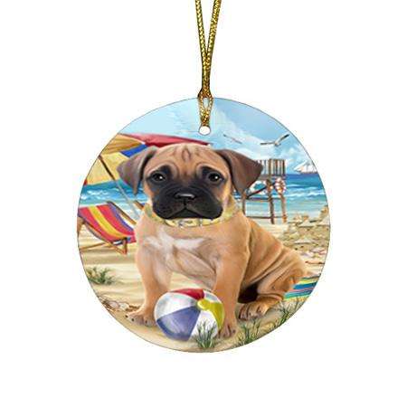 Pet Friendly Beach Bullmastiff Dog Round Flat Christmas Ornament RFPOR50011