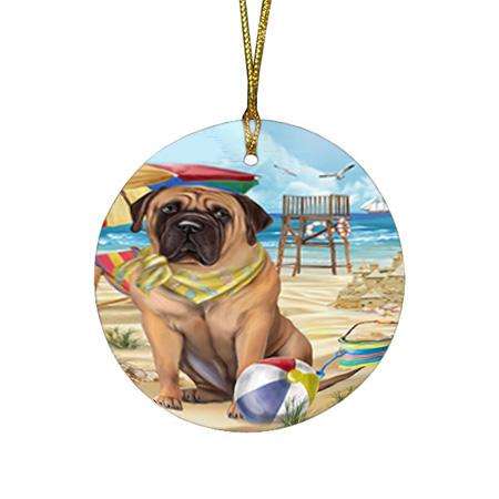 Pet Friendly Beach Bullmastiff Dog Round Flat Christmas Ornament RFPOR50012