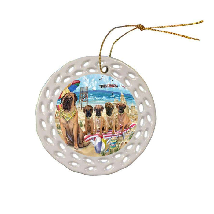 Pet Friendly Beach Bullmastiffs Dog Ceramic Doily Ornament DPOR50016