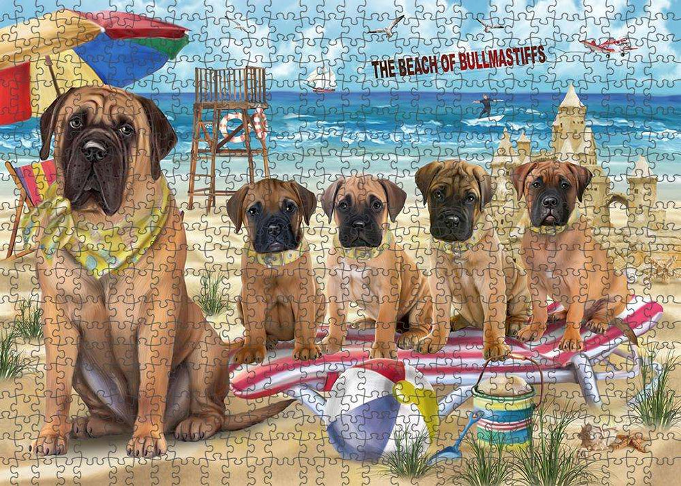 Pet Friendly Beach Bullmastiffs Dog Puzzle with Photo Tin PUZL53754