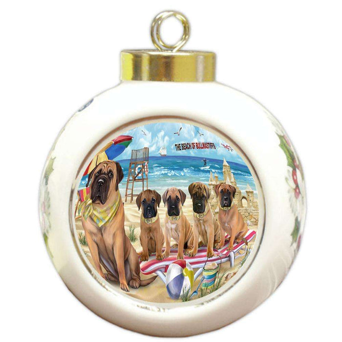 Pet Friendly Beach Bullmastiffs Dog Round Ball Christmas Ornament RBPOR50016