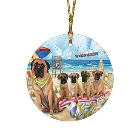 Pet Friendly Beach Bullmastiffs Dog Round Flat Christmas Ornament RFPOR50007