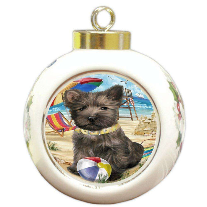 Pet Friendly Beach Cairn Terrier Dog Round Ball Christmas Ornament RBPOR48629