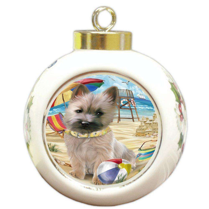 Pet Friendly Beach Cairn Terrier Dog Round Ball Christmas Ornament RBPOR48630