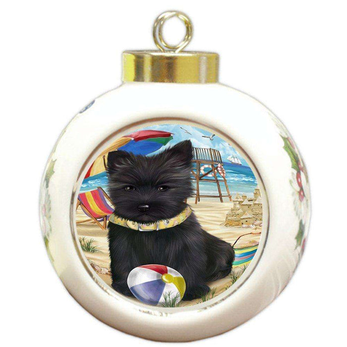 Pet Friendly Beach Cairn Terrier Dog Round Ball Christmas Ornament RBPOR48631