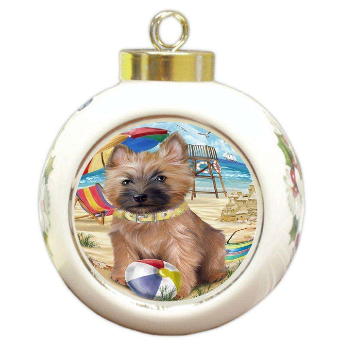Pet Friendly Beach Cairn Terrier Dog Round Ball Christmas Ornament RBPOR48632