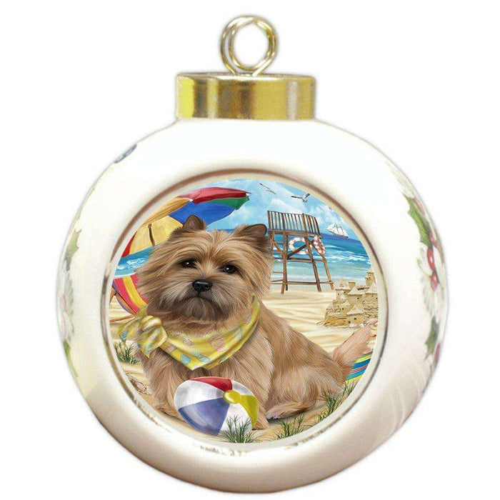 Pet Friendly Beach Cairn Terrier Dog Round Ball Christmas Ornament RBPOR48633