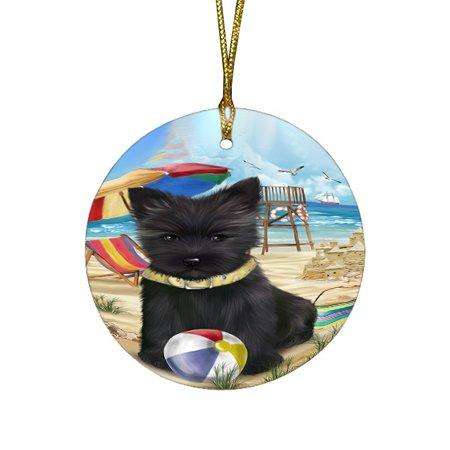 Pet Friendly Beach Cairn Terrier Dog Round Christmas Ornament RFPOR48622