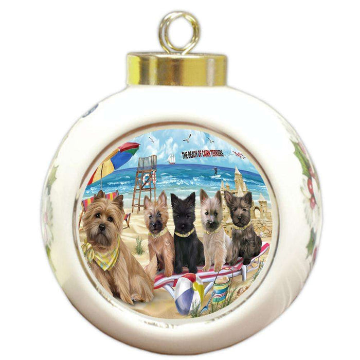 Pet Friendly Beach Cairn Terriers Dog Round Ball Christmas Ornament RBPOR48634