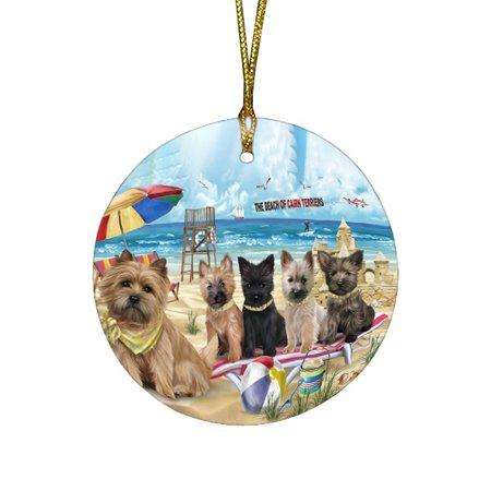 Pet Friendly Beach Cairn Terriers Dog Round Christmas Ornament RFPOR48625