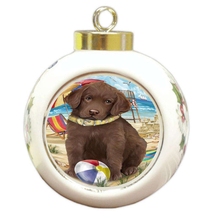 Pet Friendly Beach Chesapeake Bay Retriever Dog Round Ball Christmas Ornament RBPOR50023