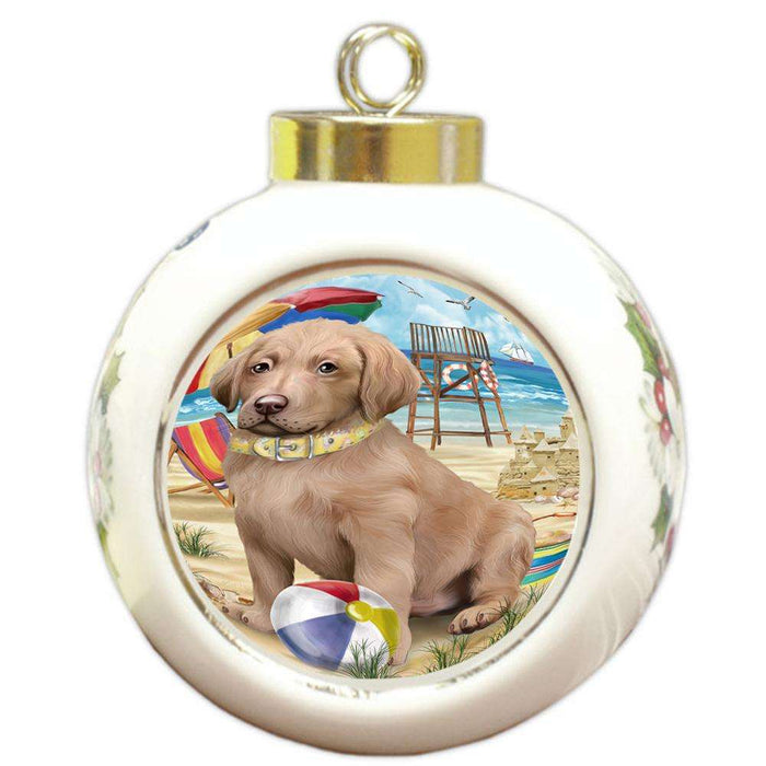 Pet Friendly Beach Chesapeake Bay Retriever Dog Round Ball Christmas Ornament RBPOR50024