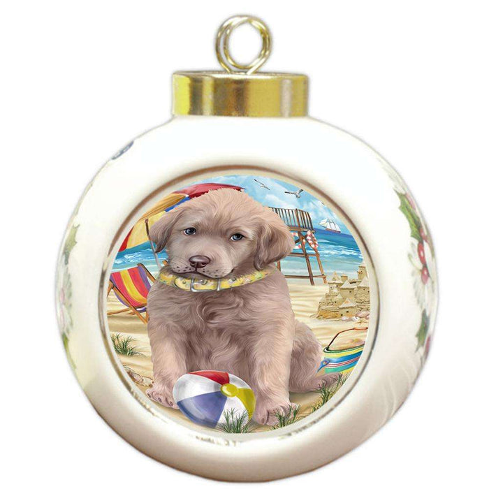 Pet Friendly Beach Chesapeake Bay Retriever Dog Round Ball Christmas Ornament RBPOR50025