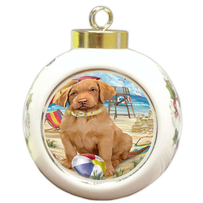 Pet Friendly Beach Chesapeake Bay Retriever Dog Round Ball Christmas Ornament RBPOR50026
