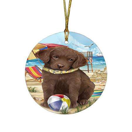 Pet Friendly Beach Chesapeake Bay Retriever Dog Round Flat Christmas Ornament RFPOR50014