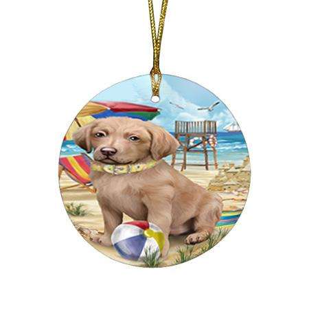 Pet Friendly Beach Chesapeake Bay Retriever Dog Round Flat Christmas Ornament RFPOR50015