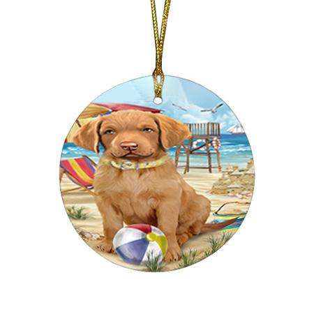 Pet Friendly Beach Chesapeake Bay Retriever Dog Round Flat Christmas Ornament RFPOR50017