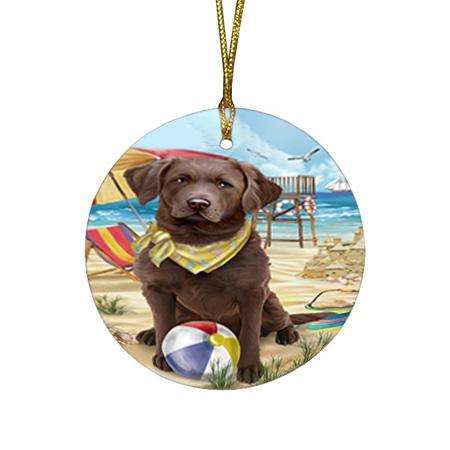 Pet Friendly Beach Chesapeake Bay Retriever Dog Round Flat Christmas Ornament RFPOR50018