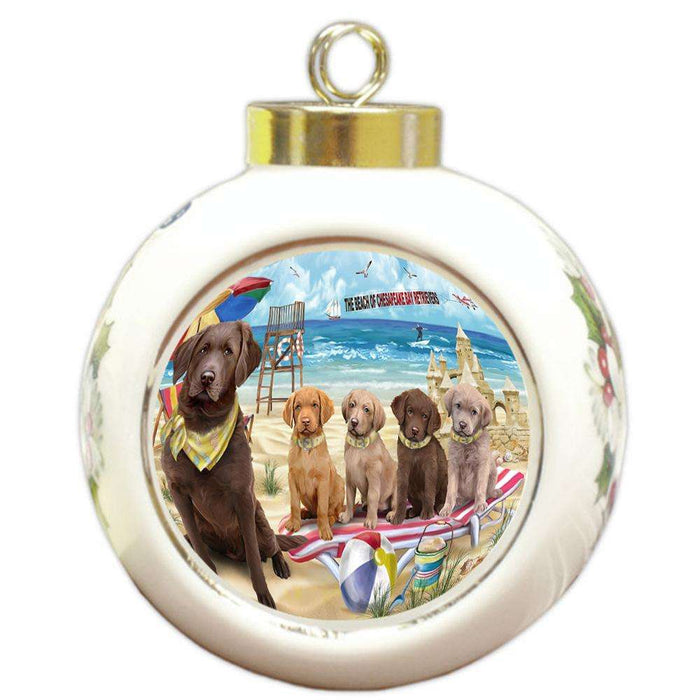 Pet Friendly Beach Chesapeake Bay Retrievers Dog Round Ball Christmas Ornament RBPOR50022