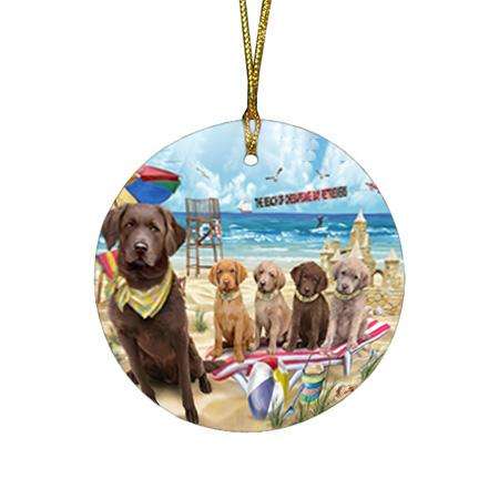 Pet Friendly Beach Chesapeake Bay Retrievers Dog Round Flat Christmas Ornament RFPOR50013