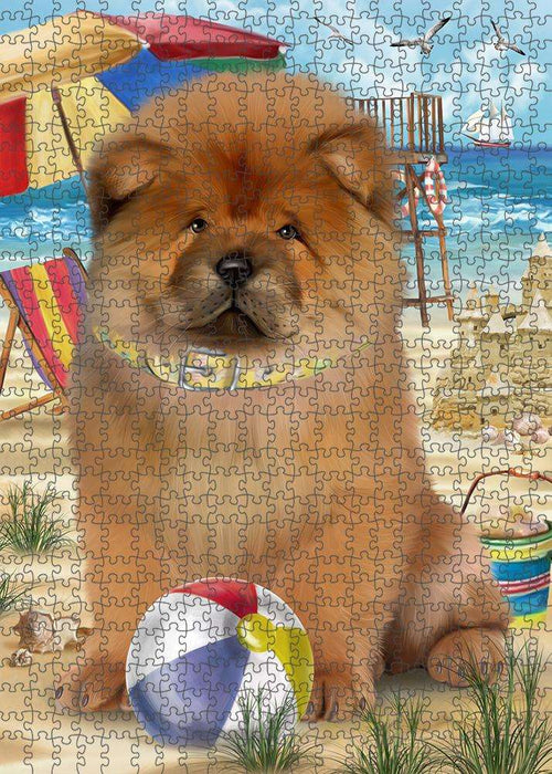 Pet Friendly Beach Chow Chow Dog Puzzle with Photo Tin PUZL53799