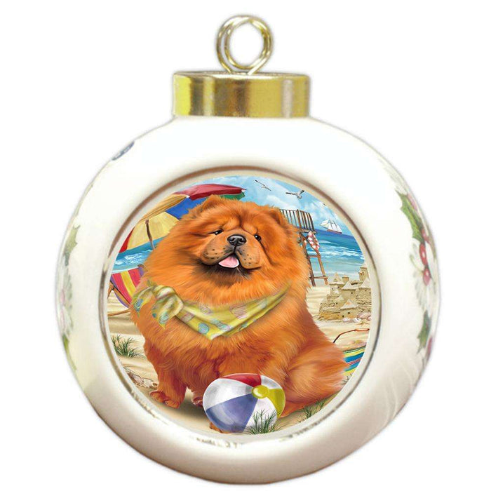 Pet Friendly Beach Chow Chow Dog Round Ball Christmas Ornament RBPOR50029