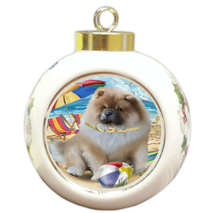 Pet Friendly Beach Chow Chow Dog Round Ball Christmas Ornament RBPOR50030
