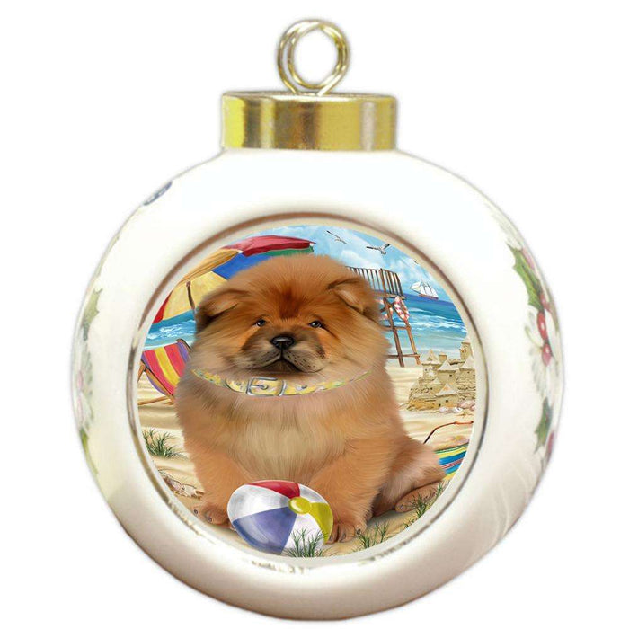 Pet Friendly Beach Chow Chow Dog Round Ball Christmas Ornament RBPOR50031