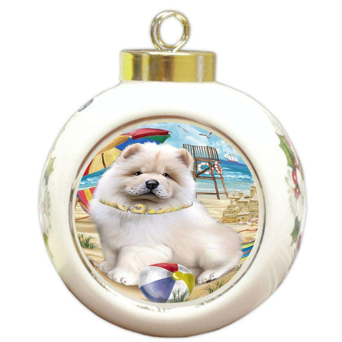 Pet Friendly Beach Chow Chow Dog Round Ball Christmas Ornament RBPOR50032