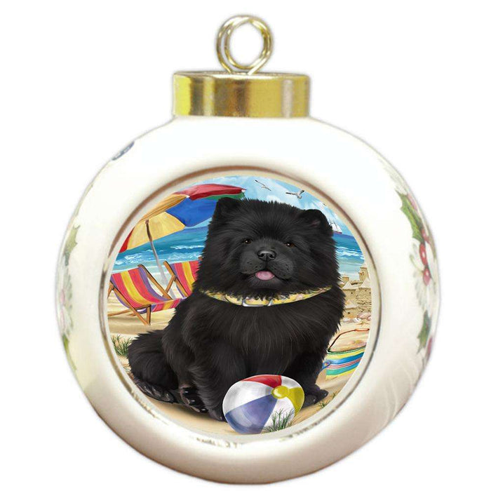 Pet Friendly Beach Chow Chow Dog Round Ball Christmas Ornament RBPOR50033