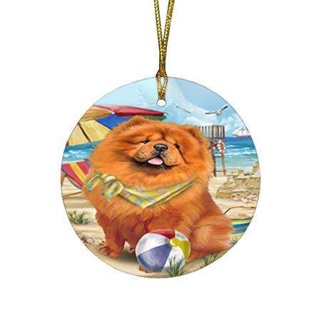 Pet Friendly Beach Chow Chow Dog Round Flat Christmas Ornament RFPOR50020