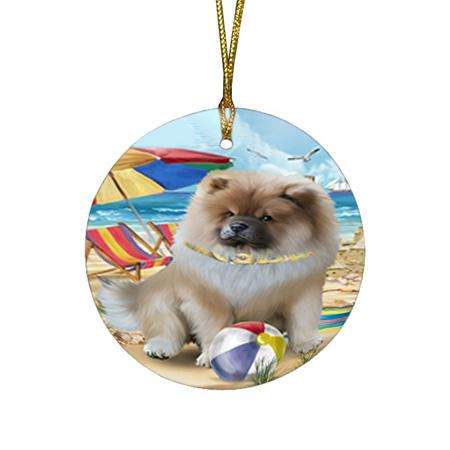 Pet Friendly Beach Chow Chow Dog Round Flat Christmas Ornament RFPOR50021