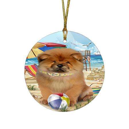 Pet Friendly Beach Chow Chow Dog Round Flat Christmas Ornament RFPOR50022