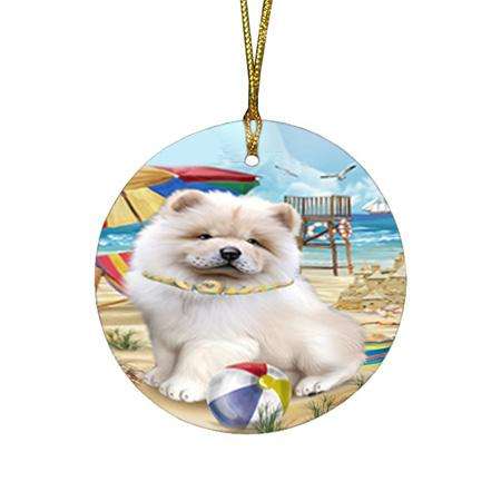 Pet Friendly Beach Chow Chow Dog Round Flat Christmas Ornament RFPOR50023