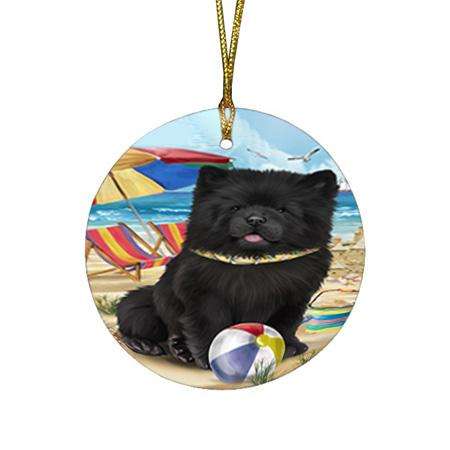 Pet Friendly Beach Chow Chow Dog Round Flat Christmas Ornament RFPOR50024