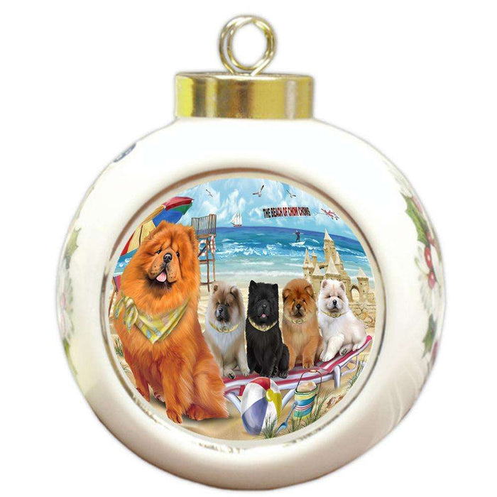 Pet Friendly Beach Chow Chows Dog Round Ball Christmas Ornament RBPOR50028