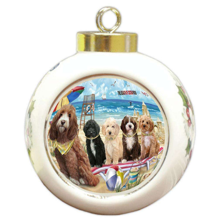 Pet Friendly Beach Cockapoo Dog Round Ball Christmas Ornament RBPOR51556