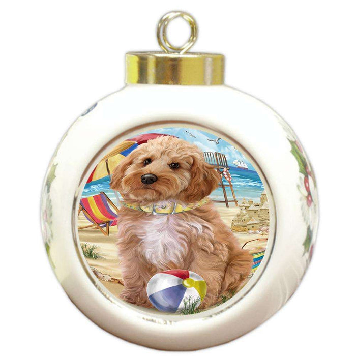 Pet Friendly Beach Cockapoo Dog Round Ball Christmas Ornament RBPOR51557