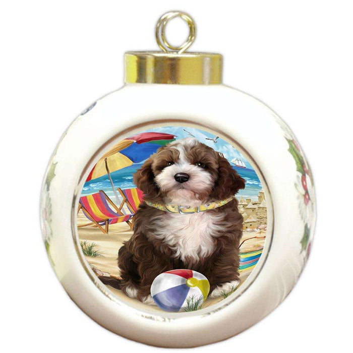 Pet Friendly Beach Cockapoo Dog Round Ball Christmas Ornament RBPOR51558