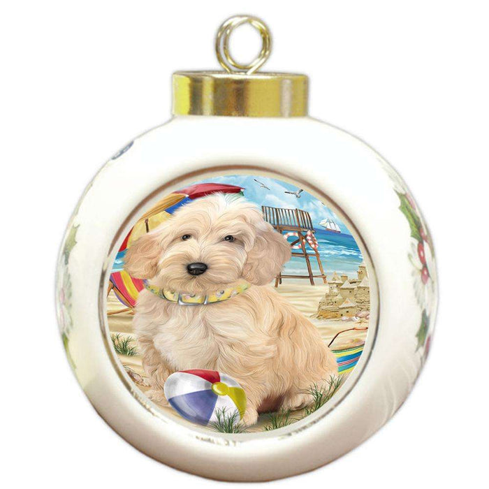 Pet Friendly Beach Cockapoo Dog Round Ball Christmas Ornament RBPOR51559