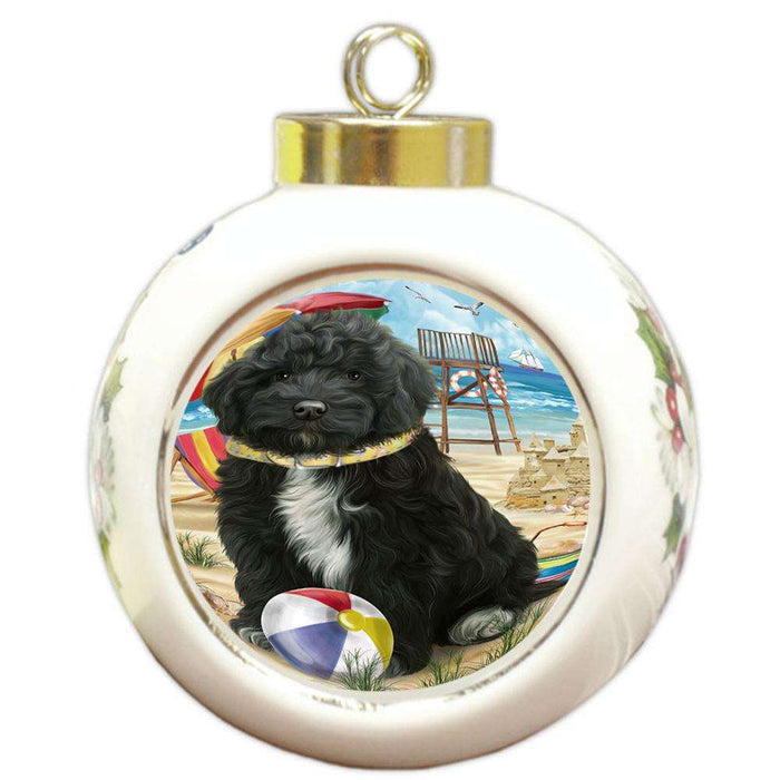 Pet Friendly Beach Cockapoo Dog Round Ball Christmas Ornament RBPOR51560