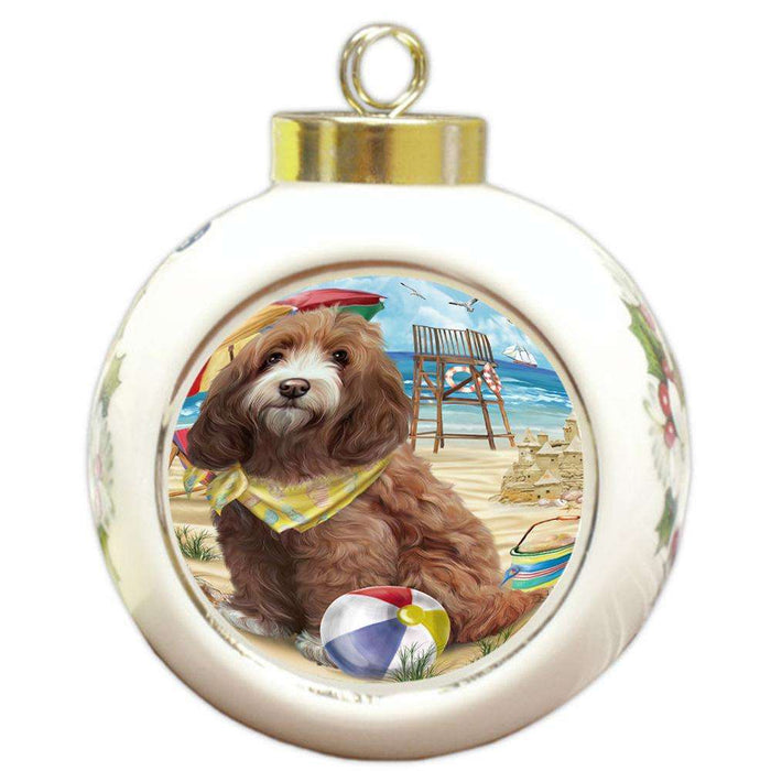 Pet Friendly Beach Cockapoo Dog Round Ball Christmas Ornament RBPOR51561