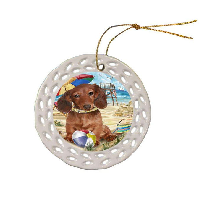 Pet Friendly Beach Dachshund Dog Ceramic Doily Ornament DPOR48635