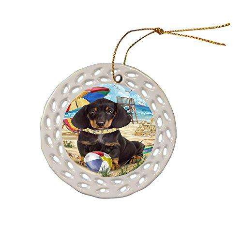 Pet Friendly Beach Dachshund Dog Ceramic Doily Ornament DPOR48636
