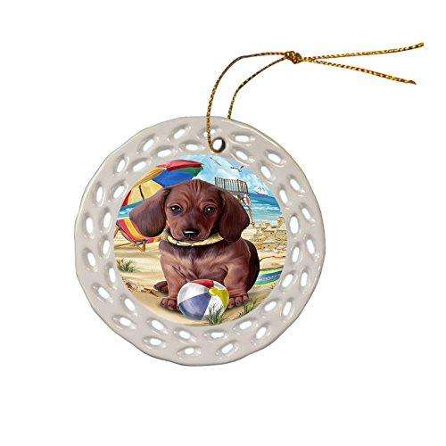 Pet Friendly Beach Dachshund Dog Ceramic Doily Ornament DPOR48637