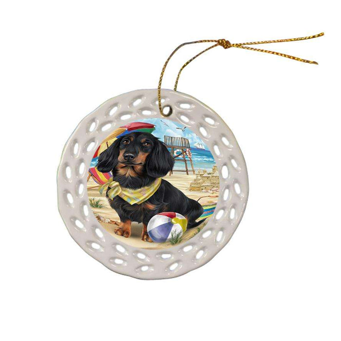 Pet Friendly Beach Dachshund Dog Ceramic Doily Ornament DPOR48639